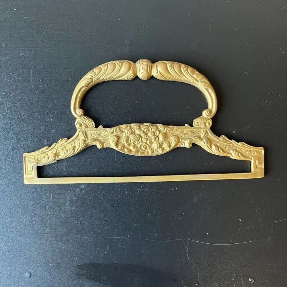 Ornate Brass Metal Tapestry Wall Hanger Set Ends, Floral Bell Pull Fittings
